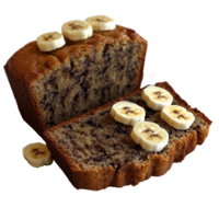 Sliced banana bread with banana slices on top. png