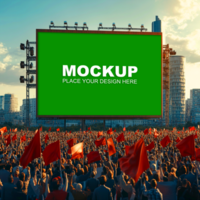 Mockup of a crowd of people with green screen and red flags psd