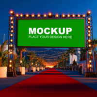Mockup of a red carpet with a green billboard psd