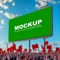Mockup of a large billboard with red flags psd