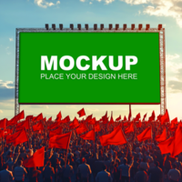 Mockup of a crowd with red flags psd