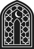 Silhouette Islamic Window with Geometric Patterns and Crescent Moon Illustration vector
