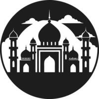 Islamic Mosque Silhouette in Circular Design with Domes and Minarets vector