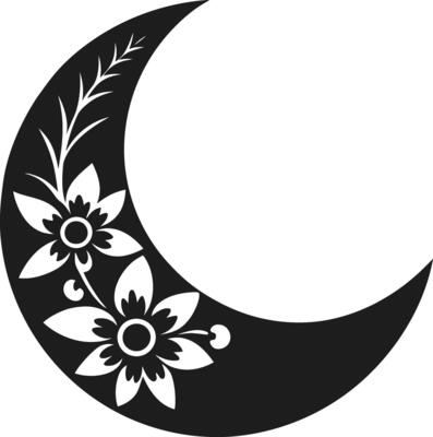 Graceful Silhouette of Crescent Moon with Floral Motifs - Illustration