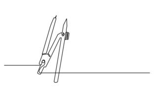One continuous line art of compass stationery tool drawn with single line vector