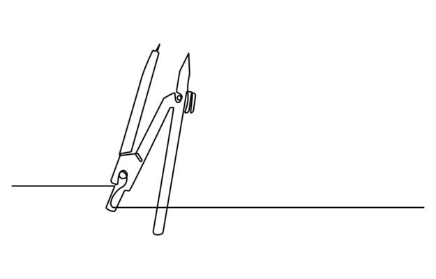 One continuous line art of compass stationery tool drawn with single line