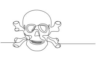 One line continuous Halloween skull isolated vector