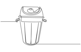 One continuous line drawing of garbage container vector