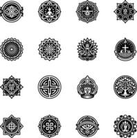 Collection of Glyph Style Buddhist Symbol Icons vector