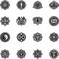 Set of Glyph Style Buddha Belief Symbol Icons vector