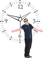 A man standing in front of a clock vector