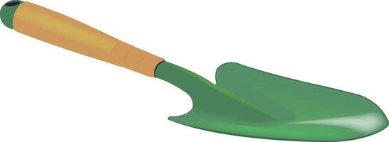 A green shovel with a wooden handle vector