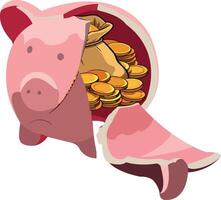 A piggy bank with a bag of money inside vector