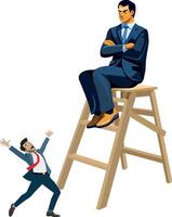 A man in a suit is sitting on a ladder and a man is running away vector