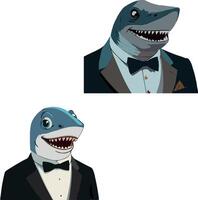 A cartoon shark in a tuxedo and bow tie vector