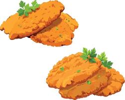 Breaded chicken cutlets garnished with parsley and spices vector