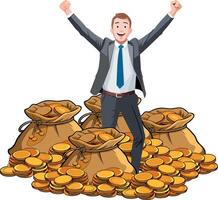 Burlap sack overflowing with gold coins representing wealth and treasure vector