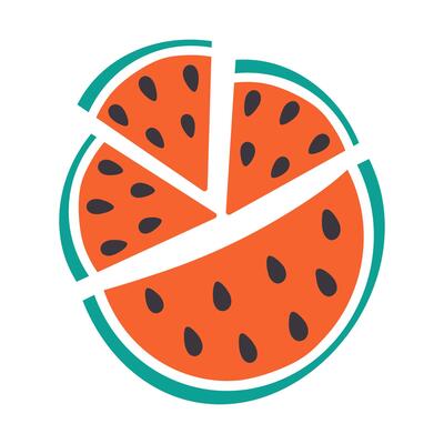 Various Watermelon slices with seed. Top view Circle composition watermelon parts. Design elements. Isolated illustration Thematic cards, posting or web promo banner, print materials, price tag
