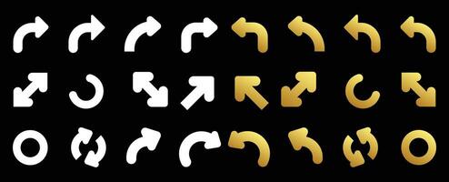 Dynamic arrow icons in gold and white on black background vector