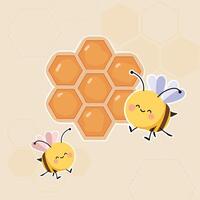 Honey Bee with comb sticker design vector