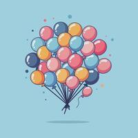 Balloons in cartoon flat style. Bunch of balloons. Colored balloons in simple style. vector
