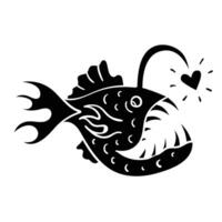 a black and white fish with a heart on its head vector