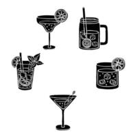 a set of four different cocktails on a white background vector