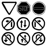 a set of different traffic signs including a stop sign, no turn, and a no right turn vector