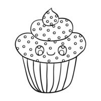 a coloring page with a cupcake with polka dots vector