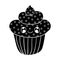 a black and white drawing of a cupcake with polka dots vector