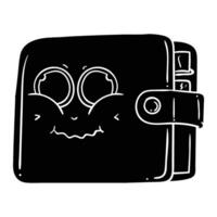 a black and white illustration of a wallet with eyes vector