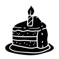 a black and white illustration of a piece of cake with a candle vector