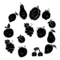 a circle of fruit stickers with different faces vector