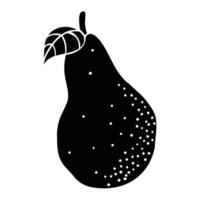 a black and white illustration of a pear with leaves vector