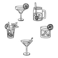 a set of hand drawn cocktails on a white background vector
