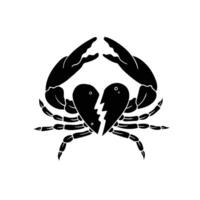crab with broken heart illustration vector