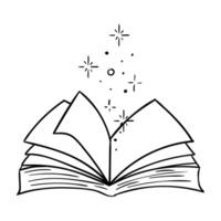 an open book with stars flying out of it vector