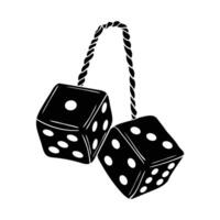 two dice hanging on a rope with a white background vector