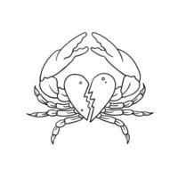 a crab with a broken heart in its claws vector