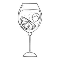 a drawing of a glass of wine with ice cubes vector