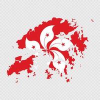 Hong Kong map silhouette with flag. vector