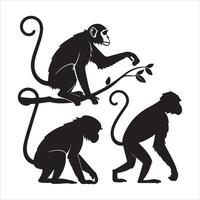 Editable Monkey Silhouette Design on White Background vector