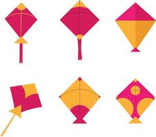 Set of 6 Colorful Kites, Collection of 6 kites perfect for adding a playful touch to any design project. Ideal for graphic designers looking to incorporate dynamic and colorful elements vector