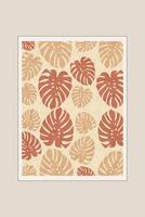 Vintage Tropical Monstera Leaf Pattern in Warm Earthy Tones. Illustration featuring a seamless pattern of Monstera leaves with a retro-inspired design, presented in warm beige and terracotta tones. vector