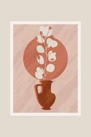 Minimalistic Art with Vase and Leaf Branch on Textured Background. Perfect for interior decor or creative projects with a contemporary aesthetic. vector