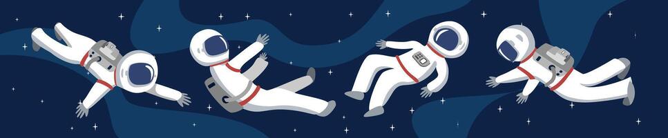 Astronaut in different style. Astronaut travel space. Solar system. Dark space. vector
