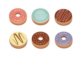A variety of donuts with different topping. Cute donuts. Dessert food. Delicious donut. Donut with different flavor. vector