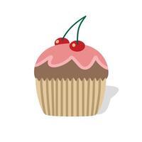 Strawberry muffin with cherry on top. Cupcake with mix flavor. Mug cakes. vector