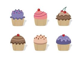 A series of cupcakes with berry and cherry on the top. Cupcake birthday. Valentine cupcake. Set of muffin. vector