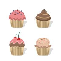 A collection of cupcakes with different flavor. Muffin with messes. Berry topping. Cherry topping. vector